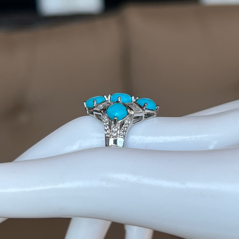Arizona Sleeping Beauty Turquoise and Zircon Checkered Sterling Silver R… - Picture 8 of 14